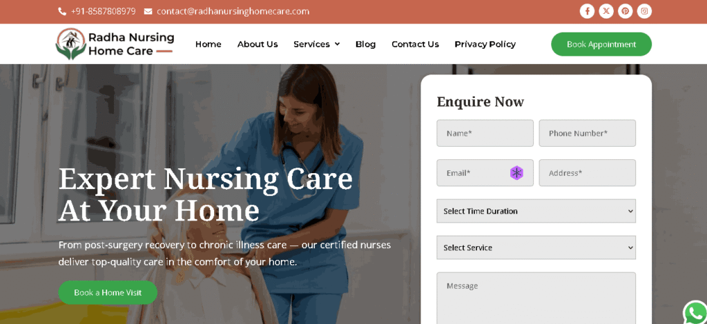 radha nursing home care web page